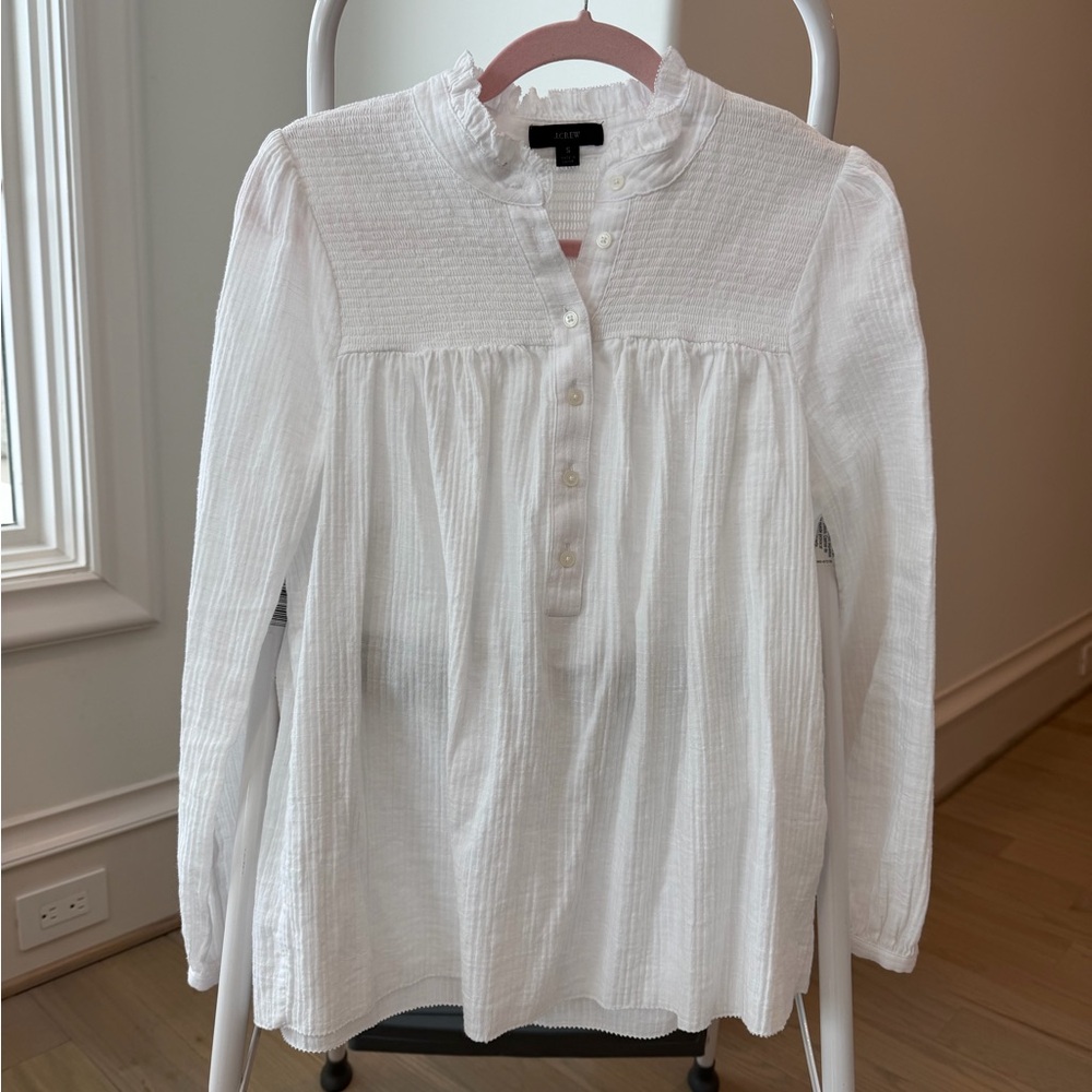 J.Crew White Gauze Smocked Popover Top Size Small